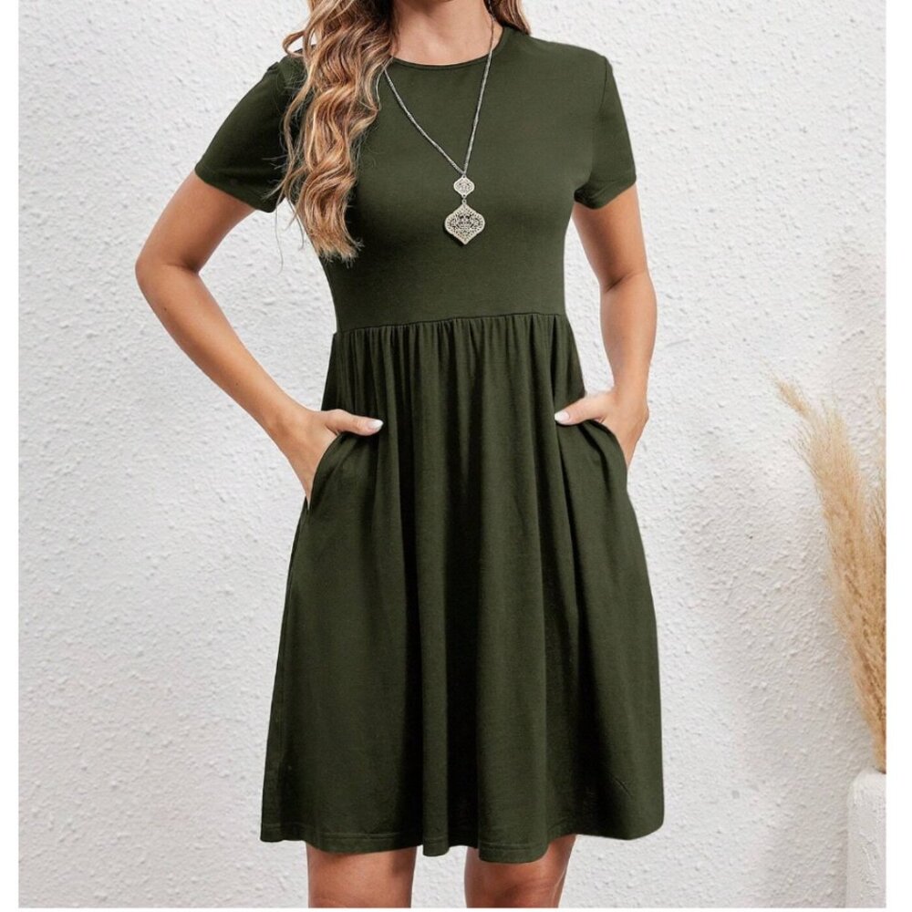 LAST ONE 🔥  Army Green A-Line Dress With Pockets